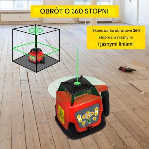 Poziomica laserowa obrotowa zielona 500m 360 z statywem i tyczką 5m 4
