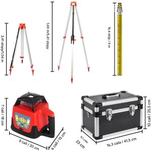 Poziomica laserowa obrotowa zielona 500m 360 z statywem i tyczką 5m 8
