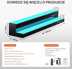 Podświetlana Półka na Butelki LED 102 cm Zdalne Sterowanie 2