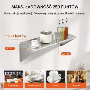 Półka ścienna 30x91 cm stal nierdzewna 113 kg - do kuchni baru hotelu 3