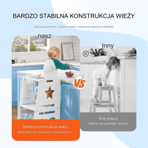 Vevor POMOCNIK KUCHENNY PODEST STOŁEK DZIECIĘCY DREWNIANY BIAŁY 3