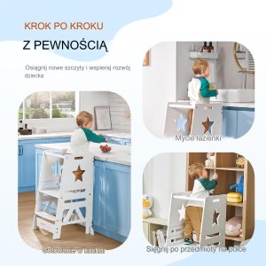 Vevor POMOCNIK KUCHENNY PODEST STOŁEK DZIECIĘCY DREWNIANY BIAŁY 5