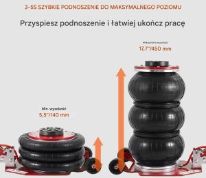 Podnośnik pneumatyczny 3t do samochodów szybki lifting 44.9cm czerwony 9