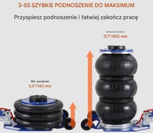 Podnośnik Pneumatyczny Niebieski 3T 140 - 450 mm 3