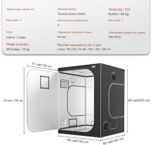 Namiot do uprawy roślin namiot uprawowy 152 x 152 x 203 cm 12
