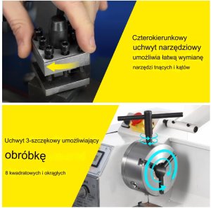 Tokarka do metalu 1100W 220x750mm zmienna prędkość cyfrowa MT5 MT2 12