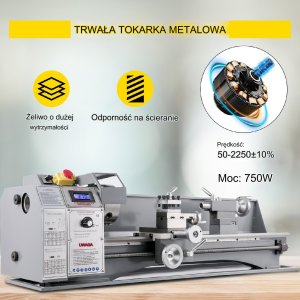 Tokarka do metalu 1100W 220x750mm zmienna prędkość cyfrowa MT5 MT2 10