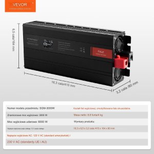 Przetwornica Vevor Falownik przetwornica inwerter czysta fala sinusoidalna 3000 W DC 12 V AC 230 V 11