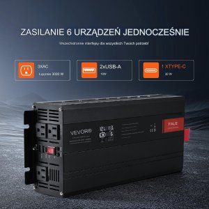 Przetwornica Vevor Falownik przetwornica inwerter czysta fala sinusoidalna 3000 W DC 12 V AC 230 V 8