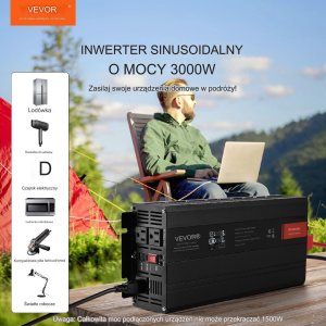 Przetwornica Vevor Falownik przetwornica inwerter czysta fala sinusoidalna 3000 W DC 12 V AC 230 V 10