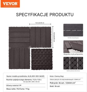 Podest Tarasowy Kompozytowy Podłoga na Taras Brązowy 36 szt. 2