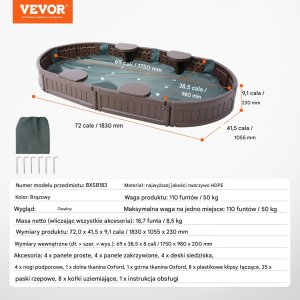 Vevor Piaskownica plastikowa zamykana z pokrywą 183x105.5 cm 5