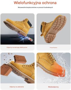 Buty Robocze Ochronne Męskie Trzewiki BHP Skóra Wodoodporne Antypoślizgowe 42 8
