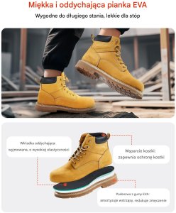 Buty Robocze Ochronne Męskie Trzewiki BHP Skóra Wodoodporne Antypoślizgowe 42 10