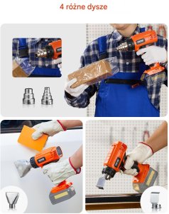 Opalarka Elektryczna Pistolet Termiczny Regulacja Temperatury LCD 4 Dysze 12
