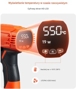 Opalarka Elektryczna Pistolet Termiczny Regulacja Temperatury LCD 4 Dysze 8