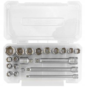 Zestaw narzędzi 3/8" 20el. z nasadkami (6-22mm), adapterami i przedłużkami 3