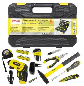 Zestaw narzędzi z wkrętakiem akumulatorym 47el. w walizce 9