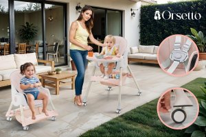 DZIECIĘCE KRZESEŁKO DO KARMIENIA KARMELEK 4W1 RÓŻOWE 3