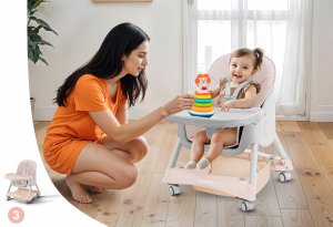 DZIECIĘCE KRZESEŁKO DO KARMIENIA KARMELEK 4W1 RÓŻOWE 10