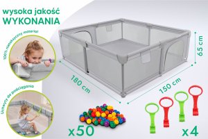 King Kids KOJEC DZIECIĘCY 150x180 cm PLAC ZABAW SUCHY BASEN UCHWYTY I 50 PIŁEK 5
