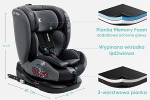 Fotelik samochodowy KinderKraft FOTELIK SAMOCHODOWY obrotowy 360 czarno-szary 40-150 CM i-Size R129 ISOFIX 7