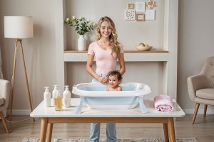 DWM WANIENKA DZIECIĘCA Z TERMOMETREM HARMONY NIEBIESKA PODUSZKI SŁONIKI 4