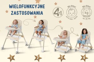 DZIECIĘCE KRZESEŁKO DO KARMIENIA CYNAMONEK 4W1 BEŻOWE 11