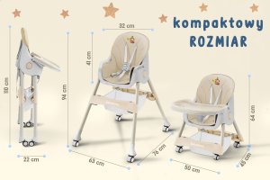 DZIECIĘCE KRZESEŁKO DO KARMIENIA CYNAMONEK 4W1 BEŻOWE 12