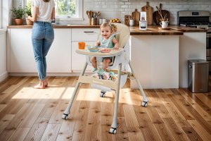 DZIECIĘCE KRZESEŁKO DO KARMIENIA CYNAMONEK 4W1 BEŻOWE 3