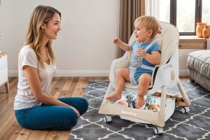 DZIECIĘCE KRZESEŁKO DO KARMIENIA CYNAMONEK 4W1 BEŻOWE 4