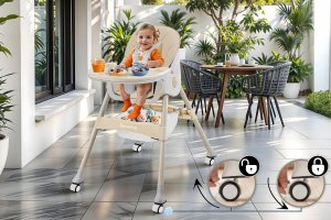 DZIECIĘCE KRZESEŁKO DO KARMIENIA CYNAMONEK 4W1 BEŻOWE 10