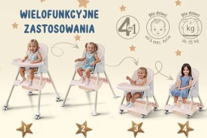 DZIECIĘCE KRZESEŁKO DO KARMIENIA CYNAMONEK 4W1 RÓŻOWE 11
