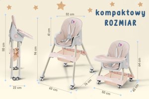 DZIECIĘCE KRZESEŁKO DO KARMIENIA CYNAMONEK 4W1 RÓŻOWE 12