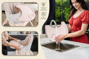 DZIECIĘCE KRZESEŁKO DO KARMIENIA CYNAMONEK 4W1 RÓŻOWE 14