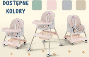 DZIECIĘCE KRZESEŁKO DO KARMIENIA CYNAMONEK 4W1 RÓŻOWE 16