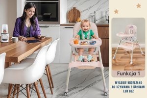 DZIECIĘCE KRZESEŁKO DO KARMIENIA CYNAMONEK 4W1 RÓŻOWE 5