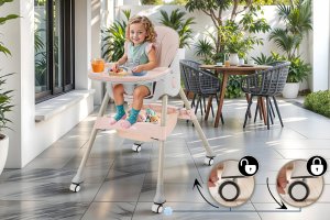 DZIECIĘCE KRZESEŁKO DO KARMIENIA CYNAMONEK 4W1 RÓŻOWE 10