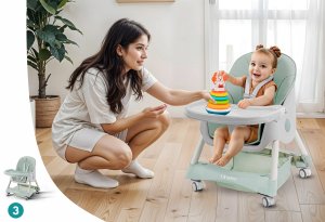 DZIECIĘCE KRZESEŁKO DO KARMIENIA KARMELEK 4W1 ZIELONE 10