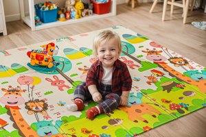Happy Kiddo MATA PIANKOWA EDUKACYJNA SKŁADANA DLA DZIECI DUŻA ŻYRAFY DROGA 180x200 4