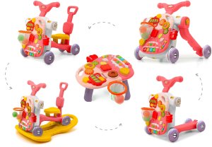 ROWER PCHACZ KONIK BUJANY HULAJNOGA JEŹDZIK STOLIK EDUKACYJNY 5W1 RÓŻOWY 11