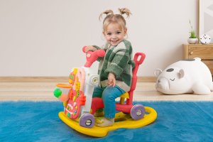 ROWER PCHACZ KONIK BUJANY HULAJNOGA JEŹDZIK STOLIK EDUKACYJNY 5W1 RÓŻOWY 3