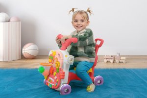 ROWER PCHACZ KONIK BUJANY HULAJNOGA JEŹDZIK STOLIK EDUKACYJNY 5W1 RÓŻOWY 4