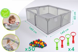 King Kids KOJEC DZIECIĘCY 140x140 cm PLAC ZABAW SUCHY BASEN UCHWYTY I 50 PIŁEK 5