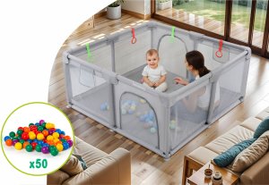 King Kids KOJEC DZIECIĘCY 140x140 cm PLAC ZABAW SUCHY BASEN UCHWYTY I 50 PIŁEK 9