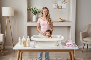 WANIENKA DZIECIĘCA Z TERMOMETREM HARMONY BEŻOWA PODUSZKA SŁONIKI 3