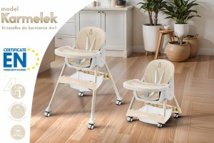 DZIECIĘCE KRZESEŁKO DO KARMIENIA KARMELEK 4W1 BEŻOWE 2