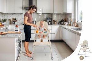 DZIECIĘCE KRZESEŁKO DO KARMIENIA KARMELEK 4W1 BEŻOWE 8