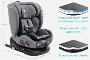 Fotelik samochodowy KinderKraft FOTELIK SAMOCHODOWY obrotowy 360 szaro-czarny 40-150 CM R129 ISOFIX 4