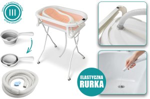 Alogy SKŁADANA WANIENKA COMFORT ZE STOJAKIEM I LEŻACZKIEM ORSETTO RÓŻOWA POLEWACZKA 13